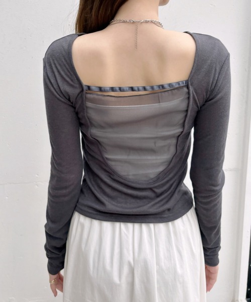 Eclat one(エクラワン)の「【Eclat one】バックシャン シアーデザイン カットソー(Tシャツ/カットソー・レディース・グレー/ブラック/ホワイト・FREE)」の21枚目の写真