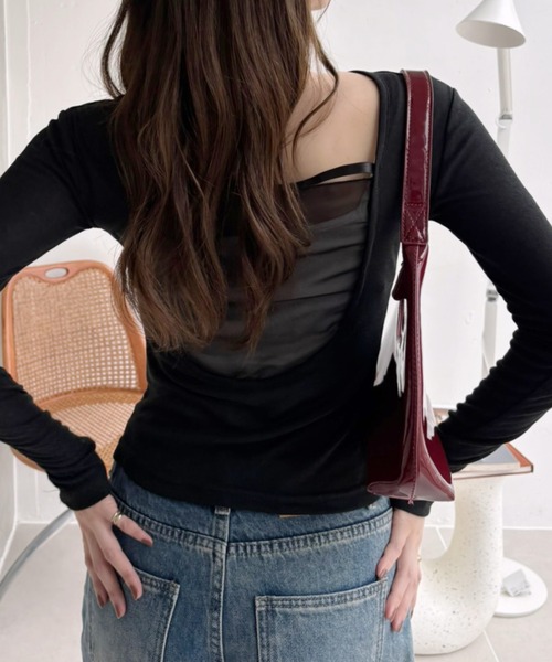 Eclat one(エクラワン)の「【Eclat one】バックシャン シアーデザイン カットソー(Tシャツ/カットソー・レディース・グレー/ブラック/ホワイト・FREE)」の7枚目の写真