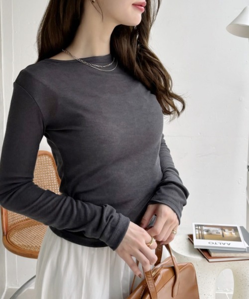 Eclat one(エクラワン)の「【Eclat one】バックシャン シアーデザイン カットソー(Tシャツ/カットソー・レディース・グレー/ブラック/ホワイト・FREE)」の18枚目の写真
