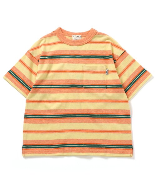 F.O.KIDS（エフオーキッズ）の「【ジュニア対応】マルチボーダーワイド半袖Tシャツ（Tシャツ/カットソー・キッズ・ブラック/サックスブルー/グリーン/イエロー・80/90/100/110/120/130/140/150/160）」の4枚目の写真