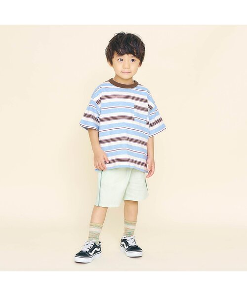 F.O.KIDS（エフオーキッズ）の「【ジュニア対応】マルチボーダーワイド半袖Tシャツ（Tシャツ/カットソー・キッズ・ブラック/サックスブルー/グリーン/イエロー・80/90/100/110/120/130/140/150/160）」の13枚目の写真