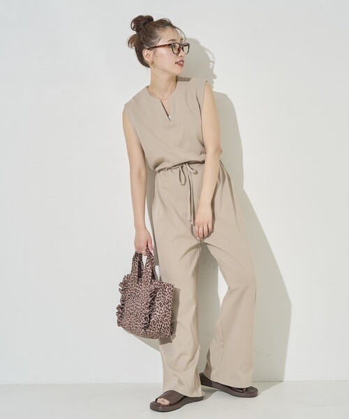 FREAK'S STORE（フリークスストア）の「限定展開　ノースリーブ ウエスト コード オールインワン（つなぎ/オールインワン・レディース・ブラック/オリーブ/ブラウン/レッド/ベージュ/ネイビー・SMALL/MEDIUM）」の9枚目の写真