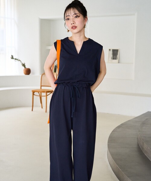 VIRGO ノーカラーオールインワン つなぎ size2 日本製 セール】限定展開 ノースリーブ ウエスト コード オールインワン