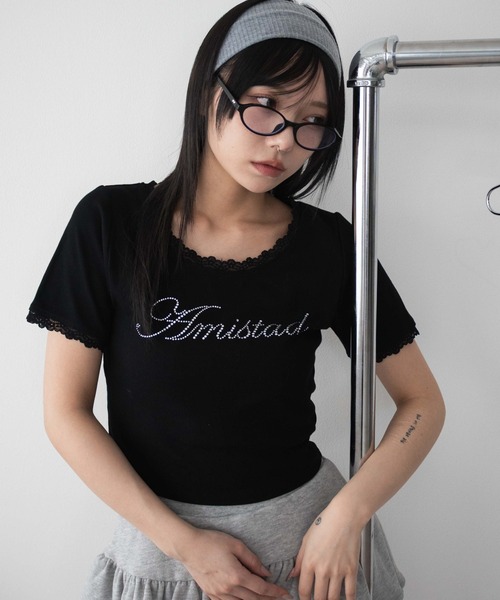 WEGO（ウィゴー）の「WEGO/ロゴレースちびT（Tシャツ/カットソー・レディース・ブラック/ホワイト・FREE）」の2枚目の写真