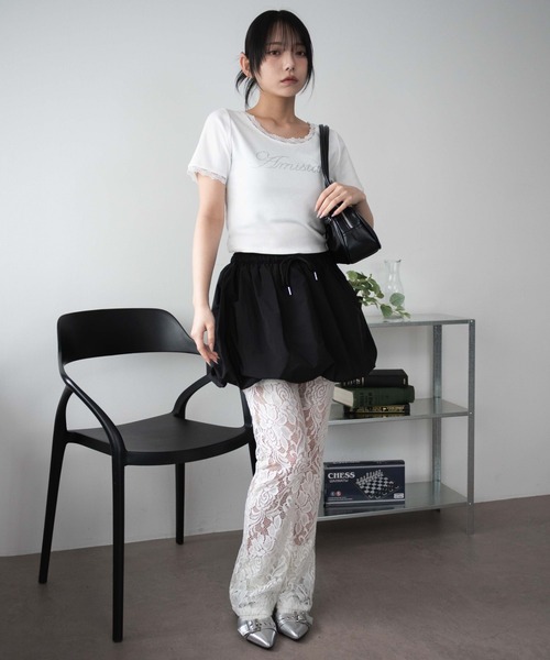 WEGO（ウィゴー）の「WEGO/ロゴレースちびT（Tシャツ/カットソー・レディース・ブラック/ホワイト・FREE）」の3枚目の写真