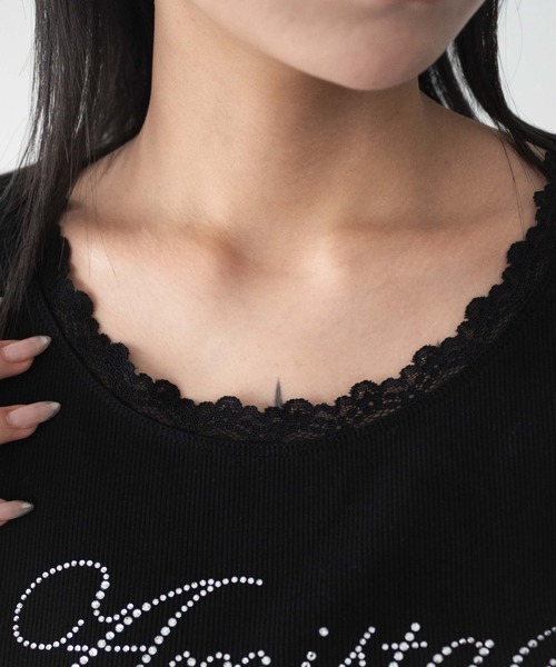 WEGO（ウィゴー）の「WEGO/ロゴレースちびT（Tシャツ/カットソー・レディース・ブラック/ホワイト・FREE）」の6枚目の写真