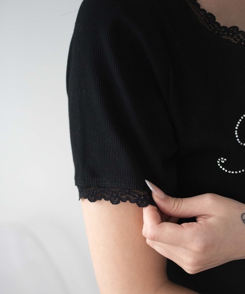 WEGO（ウィゴー）の「WEGO/ロゴレースちびT（Tシャツ/カットソー・レディース・ブラック/ホワイト・FREE）」の7枚目の写真