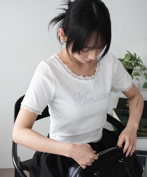 WEGO（ウィゴー）の「WEGO/ロゴレースちびT（Tシャツ/カットソー・レディース・ブラック/ホワイト・FREE）」の9枚目の写真