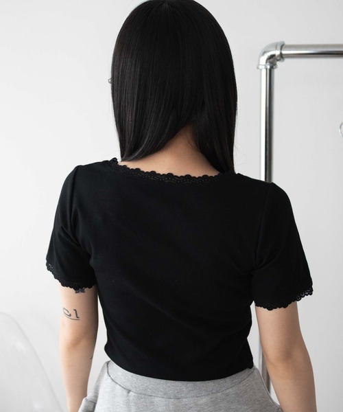 WEGO（ウィゴー）の「WEGO/ロゴレースちびT（Tシャツ/カットソー・レディース・ブラック/ホワイト・FREE）」の11枚目の写真