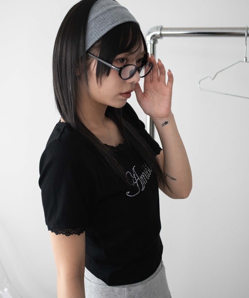 WEGO（ウィゴー）の「WEGO/ロゴレースちびT（Tシャツ/カットソー・レディース・ブラック/ホワイト・FREE）」の12枚目の写真