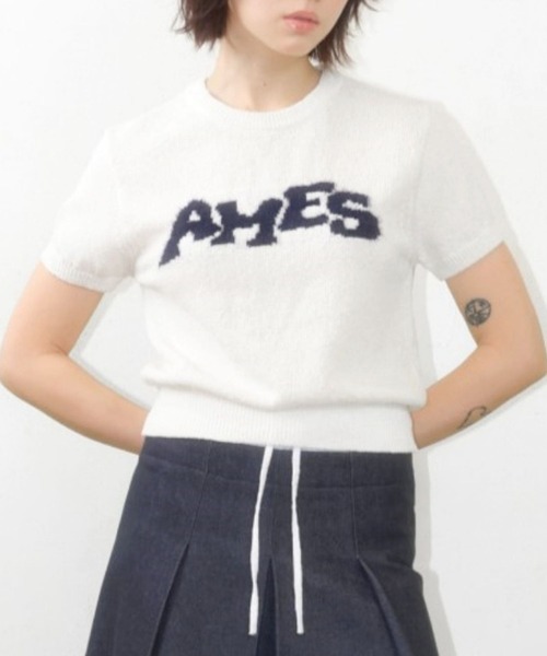 AMESWORLDWIDE（アメスワールドワイド）の「AMES WORLDWIDE ／HAIRYロゴ半袖ニット（ニット/セーター・レディース・ネイビー/レッド/アイボリー・FREE）」の2枚目の写真