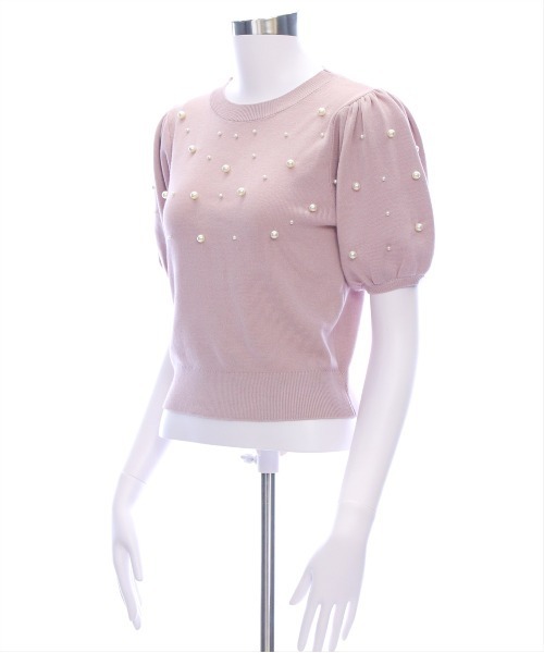 CLEAR BASIC（クリアベーシック）の「パール付き半袖ニットトップス[ベーシック フェミニン パフスリーブ 骨格ウェーブ]≪SS新作≫（ニット/セーター・レディース・ピンク/ブラック/グレイッシュベージュ/オフホワイト・F）」の9枚目の写真