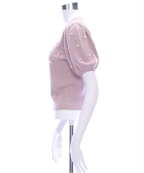 CLEAR BASIC（クリアベーシック）の「パール付き半袖ニットトップス[ベーシック フェミニン パフスリーブ 骨格ウェーブ]≪SS新作≫（ニット/セーター・レディース・ピンク/ブラック/グレイッシュベージュ/オフホワイト・F）」の10枚目の写真