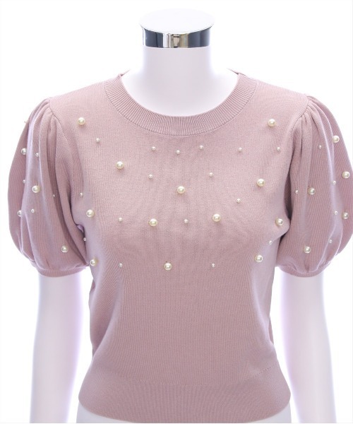 CLEAR BASIC（クリアベーシック）の「パール付き半袖ニットトップス[ベーシック フェミニン パフスリーブ 骨格ウェーブ]≪SS新作≫（ニット/セーター・レディース・ピンク/ブラック/グレイッシュベージュ/オフホワイト・F）」の13枚目の写真