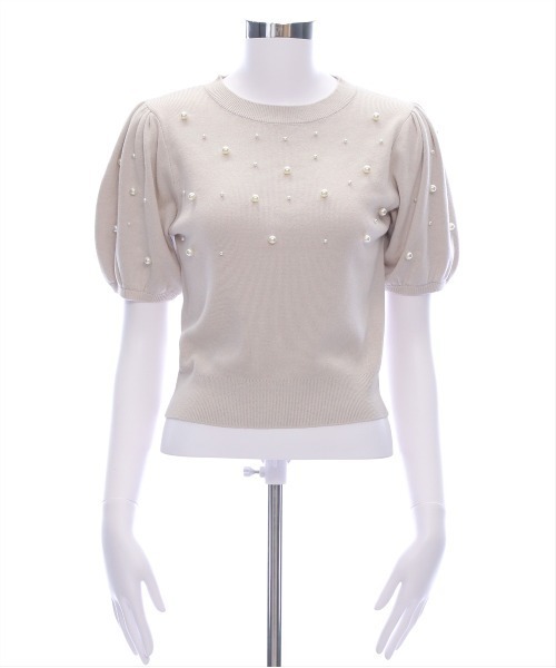 CLEAR BASIC（クリアベーシック）の「パール付き半袖ニットトップス[ベーシック フェミニン パフスリーブ 骨格ウェーブ]≪SS新作≫（ニット/セーター・レディース・ピンク/ブラック/グレイッシュベージュ/オフホワイト・F）」の18枚目の写真