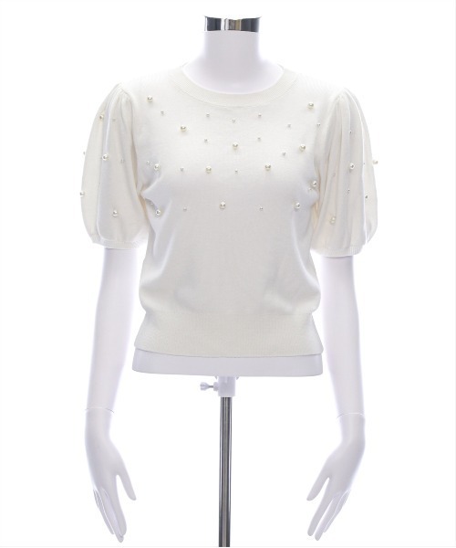 CLEAR BASIC（クリアベーシック）の「パール付き半袖ニットトップス[ベーシック フェミニン パフスリーブ 骨格ウェーブ]≪SS新作≫（ニット/セーター・レディース・ピンク/ブラック/グレイッシュベージュ/オフホワイト・F）」の19枚目の写真