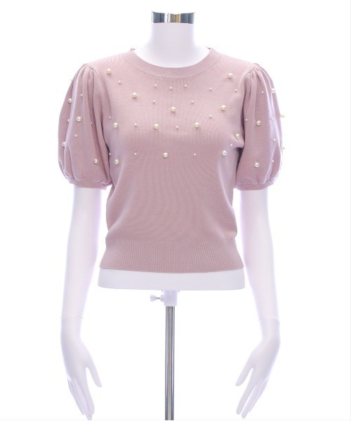 CLEAR BASIC（クリアベーシック）の「パール付き半袖ニットトップス[ベーシック フェミニン パフスリーブ 骨格ウェーブ]≪SS新作≫（ニット/セーター・レディース・ピンク/ブラック/グレイッシュベージュ/オフホワイト・F）」の20枚目の写真
