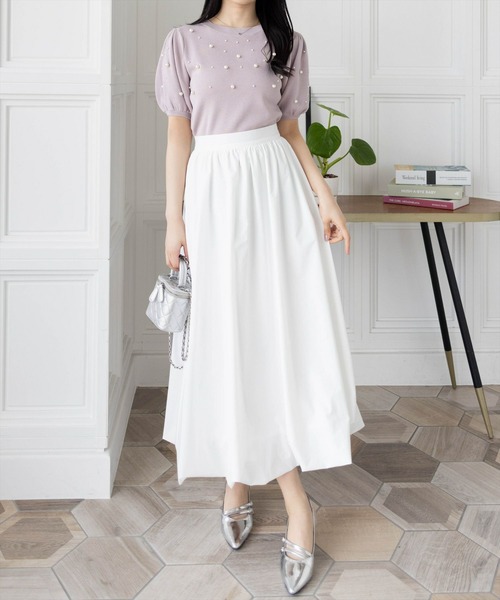 CLEAR BASIC（クリアベーシック）の「パール付き半袖ニットトップス[ベーシック フェミニン パフスリーブ 骨格ウェーブ]≪SS新作≫（ニット/セーター・レディース・ピンク/ブラック/グレイッシュベージュ/オフホワイト・F）」の6枚目の写真