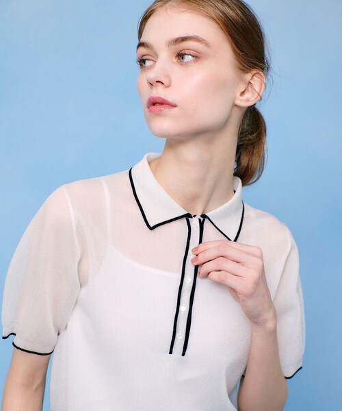 LOULOU WILLOUGHBY(ルルウィルビー)の「【LOULOU WILLOUGHBY】シアーカノコポロ(ニット/セーター・レディース・ホワイト/ブラック/ブルー・2)」の4枚目の写真