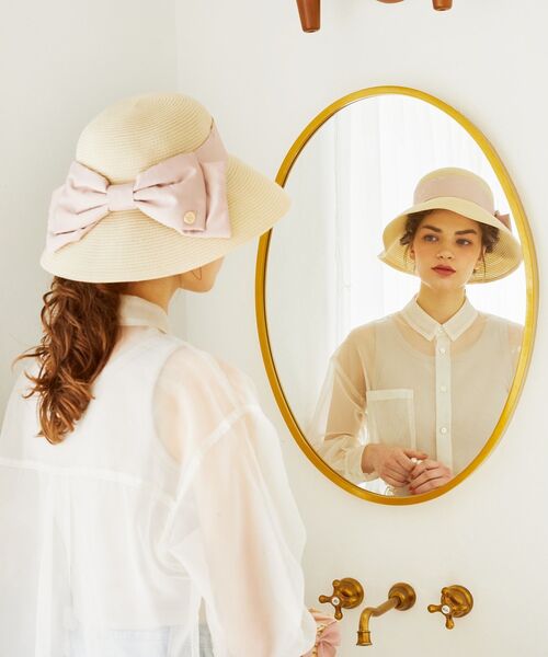 Maison de FLEUR（メゾンドフルール）の「サテンビッグリボンハット（ハット・レディース・ピンクベージュ/ブラック・FREE）」の9枚目の写真