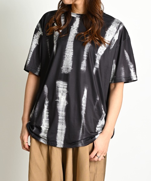 MARAI(マーライ)の「タイダイ柄 プリント 柄 総柄 半袖Tシャツ(Tシャツ/カットソー・レディース・ブルー/グリーン/ブラック・FREE)」の2枚目の写真