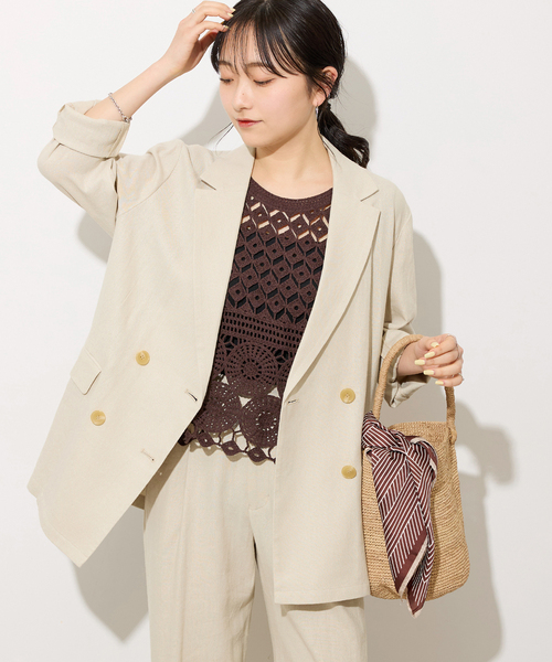 JOURNAL STANDARD relume（ジャーナルスタンダード　レリューム）の「《追加》リネンレーヨンテーラードジャケット（その他アウター・レディース・ネイビー/ベージュ・38/36）」の8枚目の写真