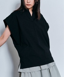 脇が見えにくい!! キーネック コットン フレンチスリーブ Tシャツ / 半袖 フレンチスリーブ ハーフスリーブ 袖なし