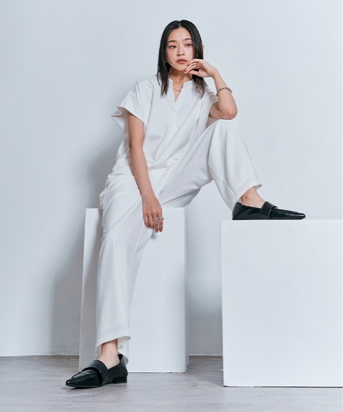 W:Huku(フーク)の「脇が見えにくい!! キーネック コットン フレンチスリーブ Tシャツ / 半袖 フレンチスリーブ ハーフスリーブ 袖なし(Tシャツ/カットソー・レディース・オフホワイト/ライトブラウン/ブラック/チャコール・FREE)」の8枚目の写真