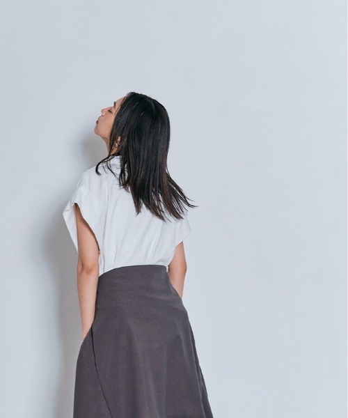 W:Huku(フーク)の「脇が見えにくい!! キーネック コットン フレンチスリーブ Tシャツ / 半袖 フレンチスリーブ ハーフスリーブ 袖なし(Tシャツ/カットソー・レディース・オフホワイト/ライトブラウン/ブラック/チャコール・FREE)」の10枚目の写真