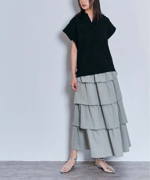 W:Huku(フーク)の「脇が見えにくい!! キーネック コットン フレンチスリーブ Tシャツ / 半袖 フレンチスリーブ ハーフスリーブ 袖なし(Tシャツ/カットソー・レディース・オフホワイト/ライトブラウン/ブラック/チャコール・FREE)」の11枚目の写真