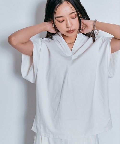 W:Huku(フーク)の「脇が見えにくい!! キーネック コットン フレンチスリーブ Tシャツ / 半袖 フレンチスリーブ ハーフスリーブ 袖なし(Tシャツ/カットソー・レディース・オフホワイト/ライトブラウン/ブラック/チャコール・FREE)」の17枚目の写真