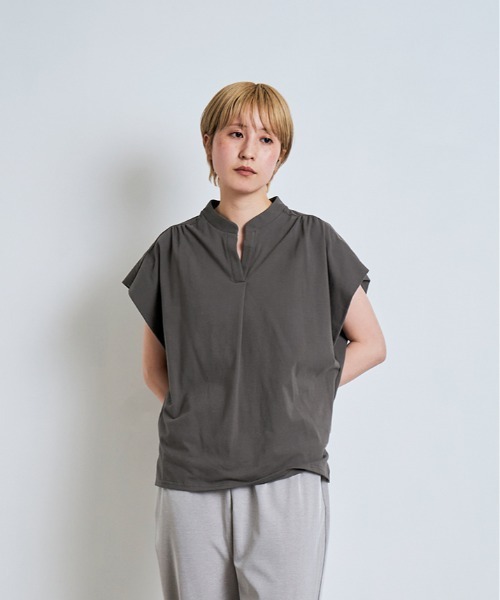 W:Huku(フーク)の「脇が見えにくい!! キーネック コットン フレンチスリーブ Tシャツ / 半袖 フレンチスリーブ ハーフスリーブ 袖なし(Tシャツ/カットソー・レディース・オフホワイト/ライトブラウン/ブラック/チャコール・FREE)」の20枚目の写真