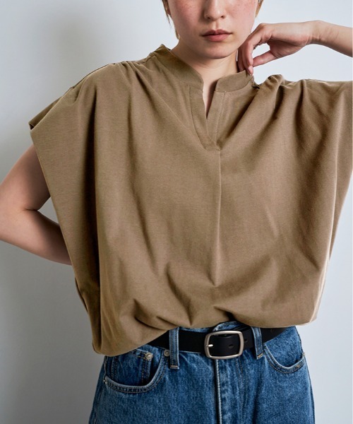 W:Huku(フーク)の「脇が見えにくい!! キーネック コットン フレンチスリーブ Tシャツ / 半袖 フレンチスリーブ ハーフスリーブ 袖なし(Tシャツ/カットソー・レディース・オフホワイト/ライトブラウン/ブラック/チャコール・FREE)」の21枚目の写真
