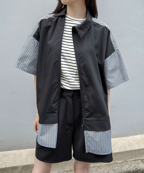 Nora Lily(ノラリリー)の「【Nora Lily】Docking Bi-Collar Shirt(UNISEX)(シャツ/ブラウス・メンズ・ネイビー/ブラック/グレー・FREE)」の1枚目の写真