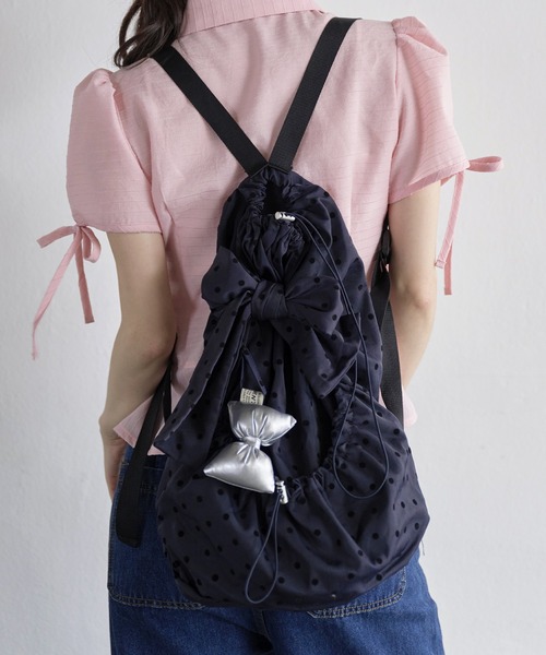 【新品未使用】Maison de FLEUR リボンMリュック 肩紐調節可能リボンキーリングセットラブリードットバックパック
