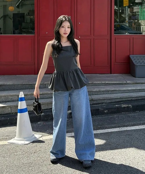 LAFFMO（ラフモ）の「バックオープンペプラムキャミソール（キャミソール・レディース・グレー/ブラック・F）」の7枚目の写真