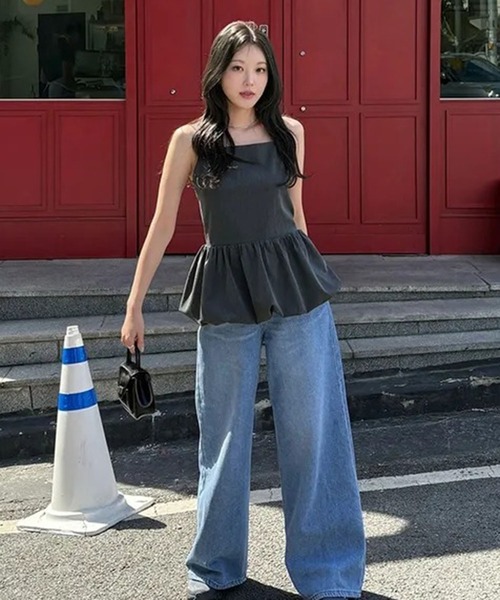 LAFFMO（ラフモ）の「バックオープンペプラムキャミソール（キャミソール・レディース・グレー/ブラック・F）」の12枚目の写真