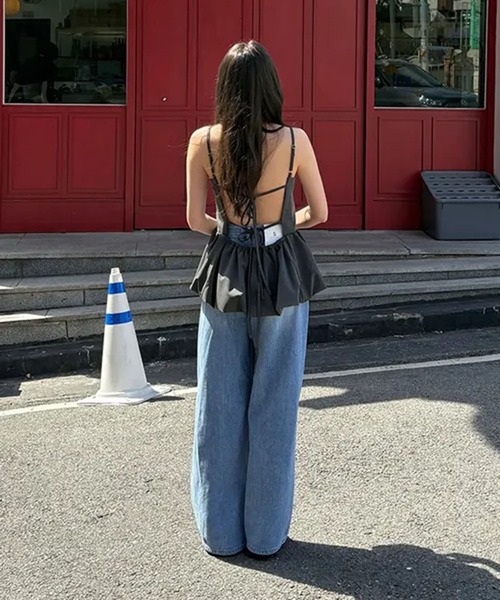 LAFFMO（ラフモ）の「バックオープンペプラムキャミソール（キャミソール・レディース・グレー/ブラック・F）」の18枚目の写真