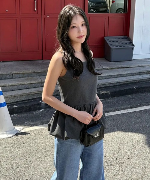 LAFFMO（ラフモ）の「バックオープンペプラムキャミソール（キャミソール・レディース・グレー/ブラック・F）」の19枚目の写真