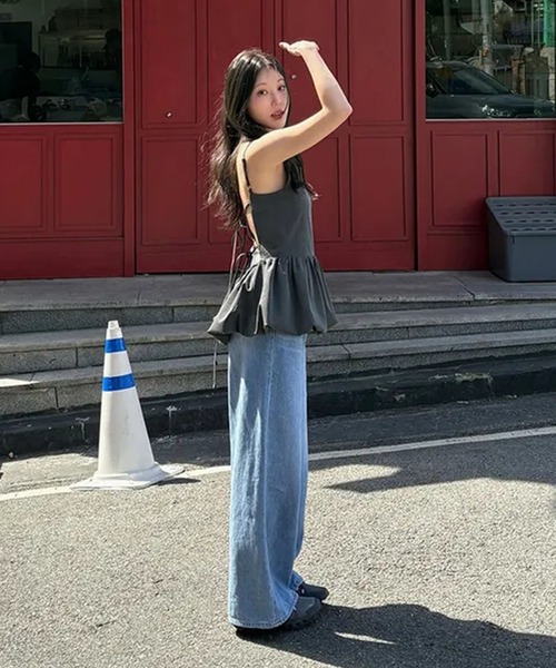 LAFFMO（ラフモ）の「バックオープンペプラムキャミソール（キャミソール・レディース・グレー/ブラック・F）」の22枚目の写真