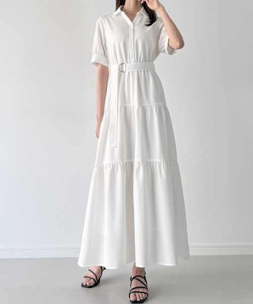 セール】半袖ティアードシャツワンピース[高身長サイズMT/低身長サイズ