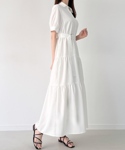 JUNOAH（ジュノア）の「半袖ティアードシャツワンピース[高身長サイズMT/低身長サイズS有り]（シャツワンピース・レディース・ホワイト/ブラック/ブルー・SMALL/MEDIUM/LARGE/X-LARGE/MT）」の14枚目の写真