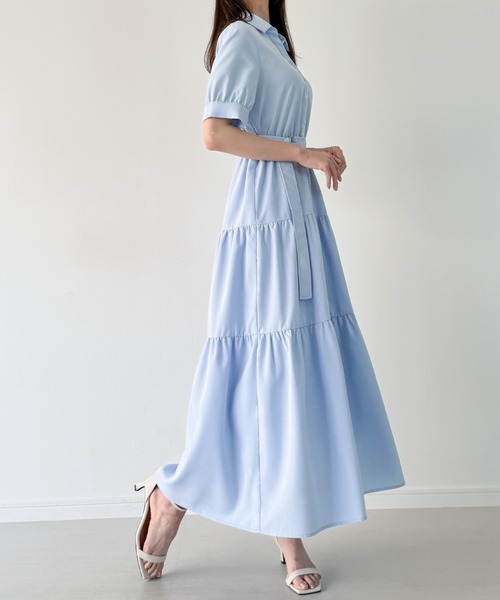 セール】半袖ティアードシャツワンピース[高身長サイズMT/低身長サイズ