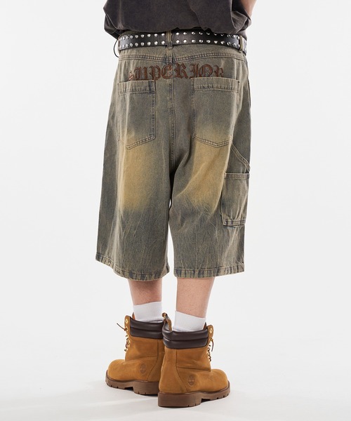 kutir（クティール）の「ASSORTED LOGO EMBROIDERED BUGGY SHORTS/アソートロゴ刺繍バギーショーツ（デニムパンツ・メンズ・ブラック/インディゴブルー/ブラウン・SMALL/MEDIUM/LARGE）」の3枚目の写真