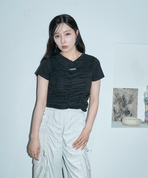 ANDGEEBEE(アンジービー)の「ギャザーミニT(Tシャツ/カットソー・レディース・ブルー/ブラック・FREE)」の3枚目の写真