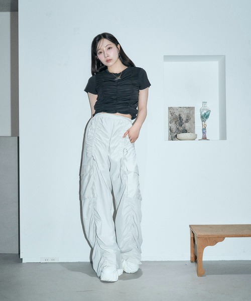 ANDGEEBEE(アンジービー)の「ギャザーミニT(Tシャツ/カットソー・レディース・ブルー/ブラック・FREE)」の5枚目の写真