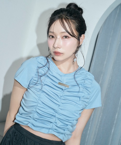 ANDGEEBEE(アンジービー)の「ギャザーミニT(Tシャツ/カットソー・レディース・ブルー/ブラック・FREE)」の13枚目の写真