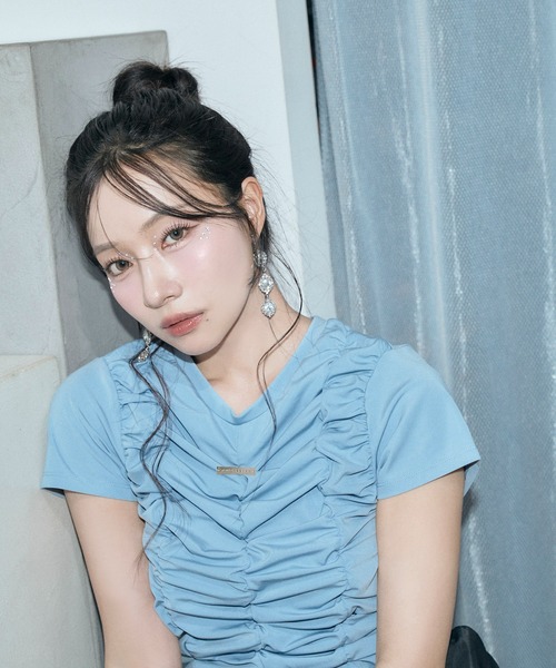 ANDGEEBEE(アンジービー)の「ギャザーミニT(Tシャツ/カットソー・レディース・ブルー/ブラック・FREE)」の14枚目の写真