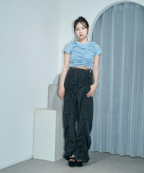 ANDGEEBEE(アンジービー)の「ギャザーミニT(Tシャツ/カットソー・レディース・ブルー/ブラック・FREE)」の15枚目の写真