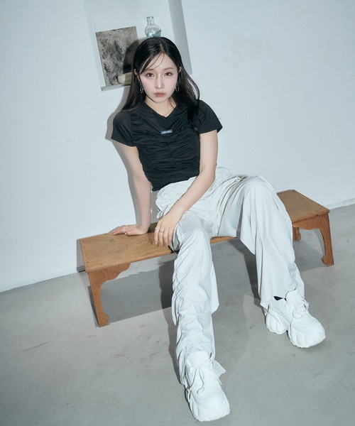 ANDGEEBEE(アンジービー)の「ギャザーミニT(Tシャツ/カットソー・レディース・ブルー/ブラック・FREE)」の6枚目の写真